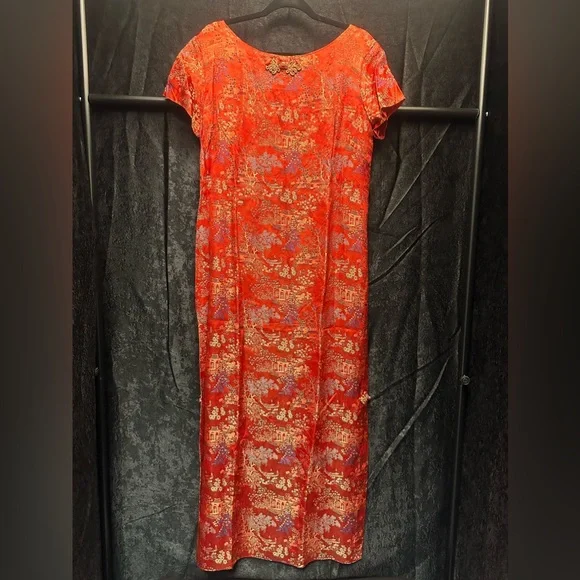 China Silk House Dresses | Vintage China Silk House Red Cheongsam Dress Size Medium | Color: Gold/Red | Size: M | Mahoganycharm's Closet
